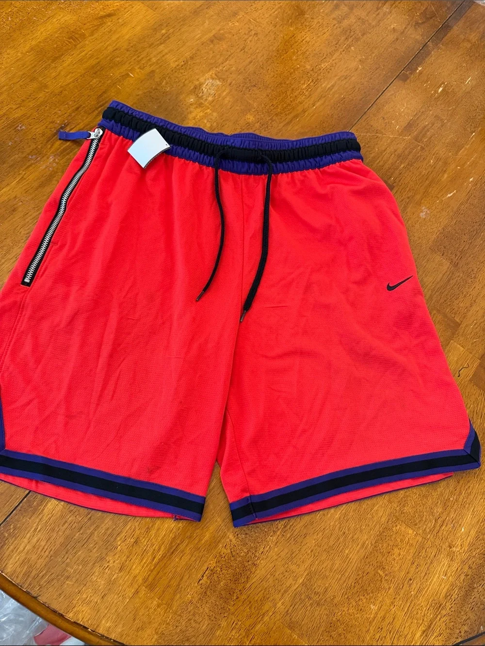 Nike Men’s Red Athletic Shorts with Navy Trim and Black Accents xl